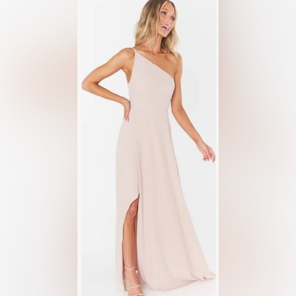 SHOW ME YOUR MUMU Shannon One Shoulder Dress Dusty Blush Crisp Bridesmaid Sz S - Picture 2 of 7